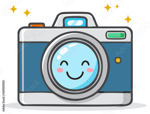 Happy Cartoon Camera with Sparkling Eyes and Cheerful Face