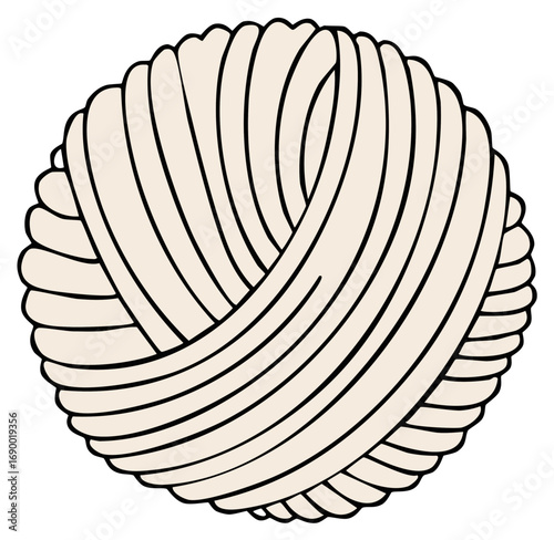 Cream colored yarn ball illustration. Hand drawn simple yarn ball drawing for graphic design use.
