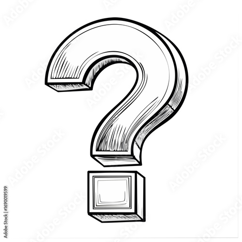 Detailed Hand Drawn Question Mark Graphic Illustration Isolated on White Background