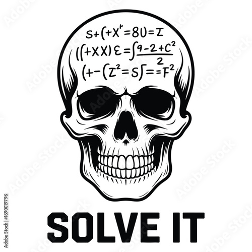 Skull with math equations and solve it text integral