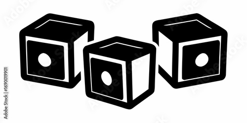 Three black and white dice arranged in a triangular formation on a white background illustration | editable eps vectors silhouette