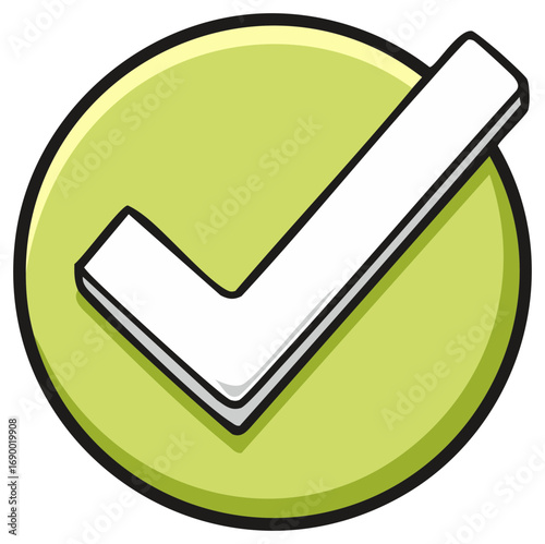 Green checkmark icon in a circle symbolizing approval correctness and success