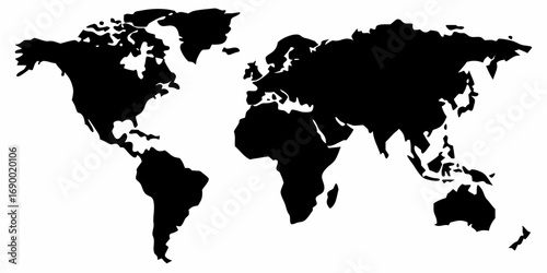 World map silhouette showing all continents including africa europe asia australia and americas design vector | editable eps vectors