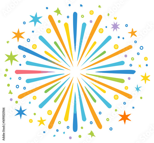 Colorful Celebration Fireworks Exploding with Stars and Confetti Bright Festive Design
