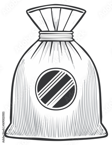 Vector illustration of a money bag with a symbol in a classic black and white engraving style