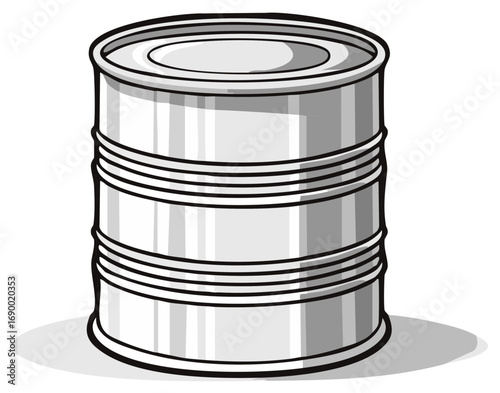 Stylized monochrome illustration of a generic metal tin can or food container