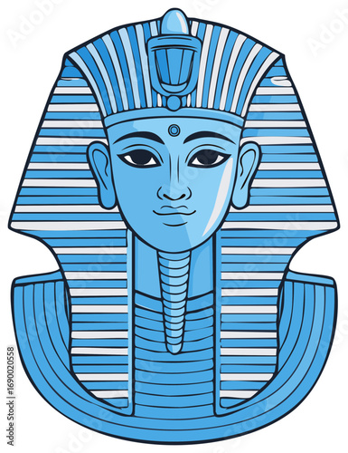 Stylized Illustration of an Ancient Egyptian Pharaoh's Mask in Blue Tones
