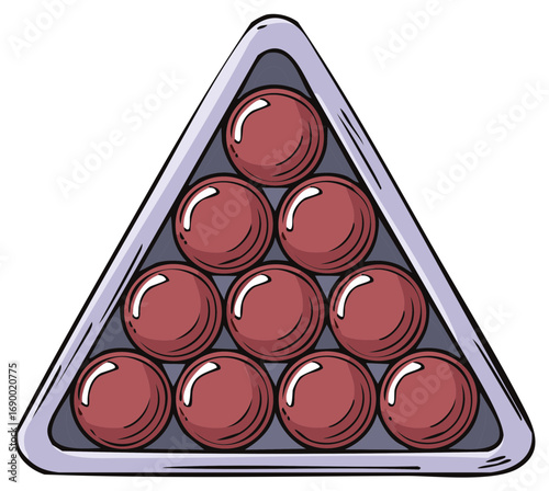 Illustration of a billiard triangle rack with red balls ready for a game