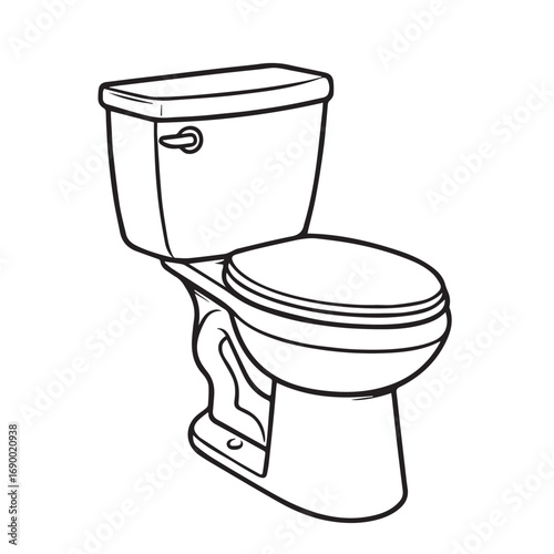 Vector art of elegant minimalist toilet closet, designed in monochrome black and white with strong black outline, symbolizing hygiene, practicality, comfort, and modern interior.
