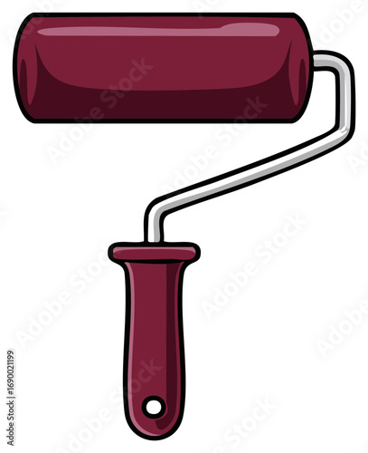 Maroon paint roller with silver handle for home improvement projects and art supplies