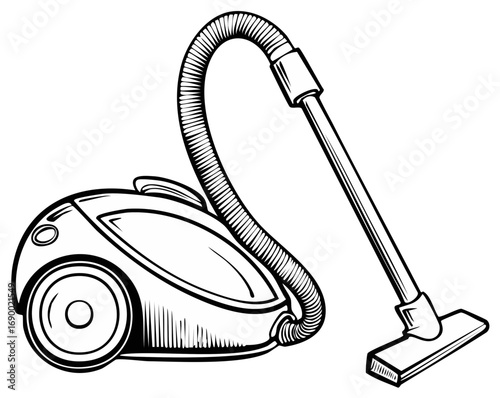 Modern household vacuum cleaner line art illustration for domestic cleaning appliance