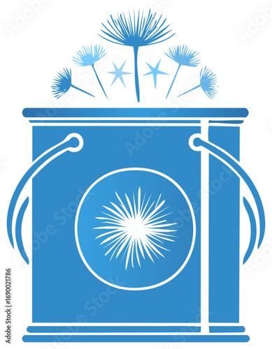 Blue Bucket with Sparklers and Stars Graphic, Festive Celebration Design
