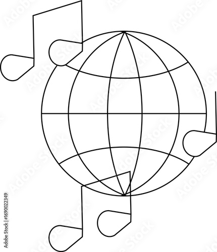 globe icon and musical note icon with white background