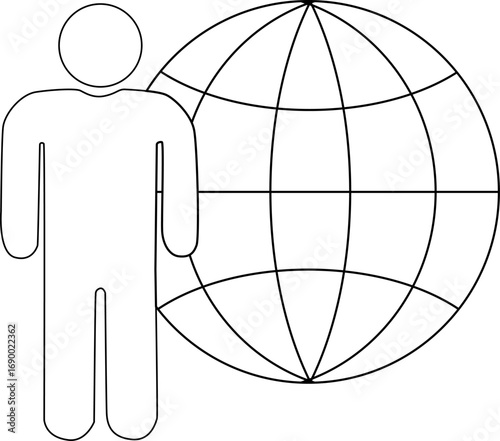 globe icon and standing man icon with white background