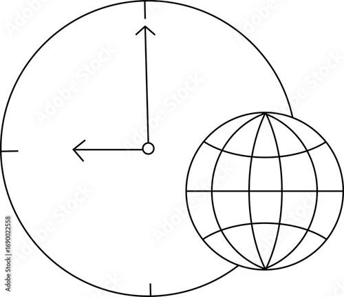 globe icon and wall clock icon with white background