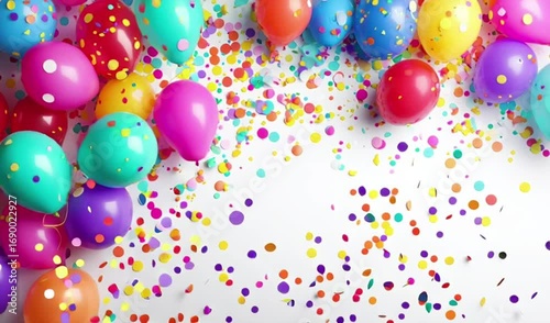 Decorative Birthday Balloons and Confetti on White Backdrop