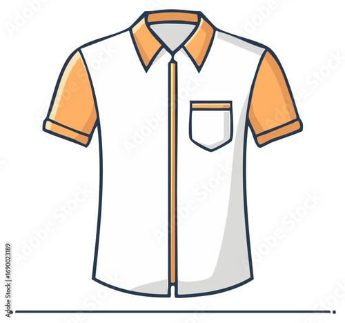 Casual short sleeve button down shirt with orange accents and pocket