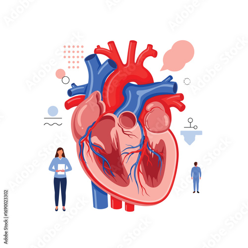 Vibrant heart illustration symbolizing health, life, and medical care with diverse people