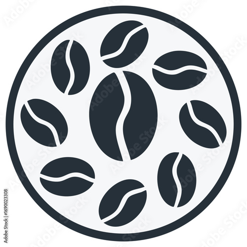 Circular arrangement of dark roasted coffee beans graphic illustration