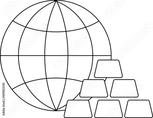 globe icon and gold bar icon with white background