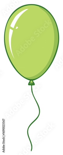 A single green cartoon balloon with a flowing string and bright highlights