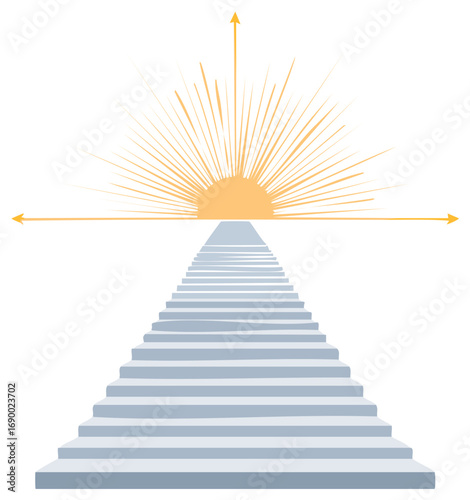 Endless Steps Ascending to Sunrise Vector Graphic. Stairway to Heaven Idea Conceptual Illustration