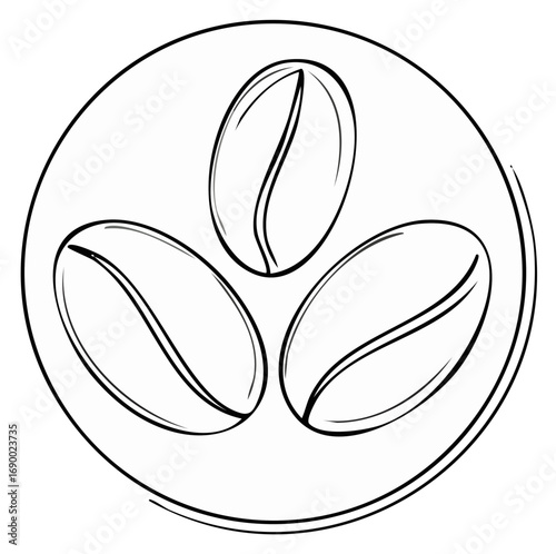 Simple Line Art Illustration of Three Coffee Beans Arranged in a Circle