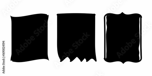 Three black rectangles with different bottom edges and decorative borders are displayed here | editable eps vectors silhouette