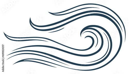 Stylized Wave Illustration Blue Ocean Water Curl Marine Design Coastal Pattern Flowing Shape Line Art
