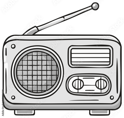 Retro Style Radio Receiver with Antenna and Tuner Knobs Illustration