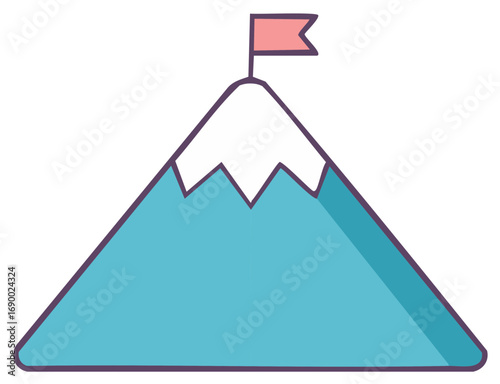 Minimalist Icon of a Snowy Mountain Peak with a Flag Marking Achievement