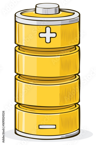 Stacked Yellow Battery with Positive and Negative Terminals Illustrated
