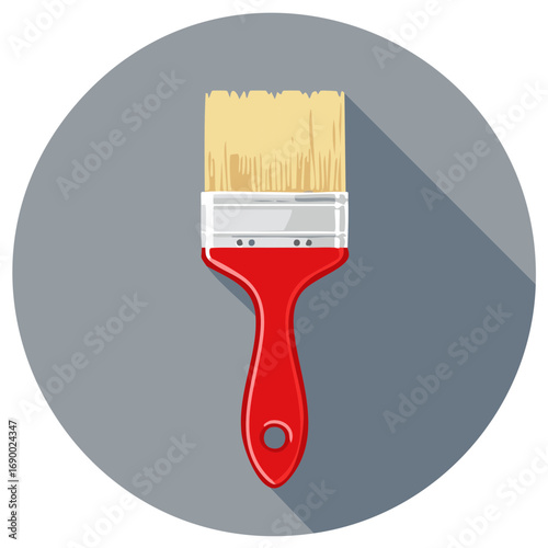 Red handled paint brush flat icon with long shadow