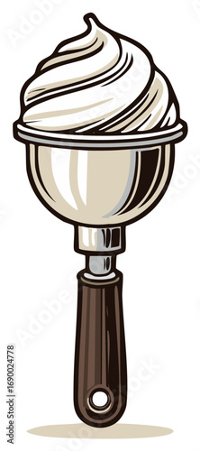 Espresso Machine Portafilter with Creamy Filling Illustration, Stylized Coffee Equipment with Wooden Handle