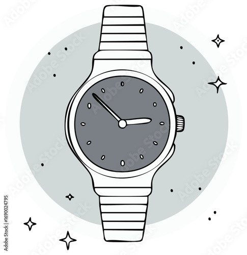 Wristwatch Hand-Drawn Illustration with Minute and Hour Indicators