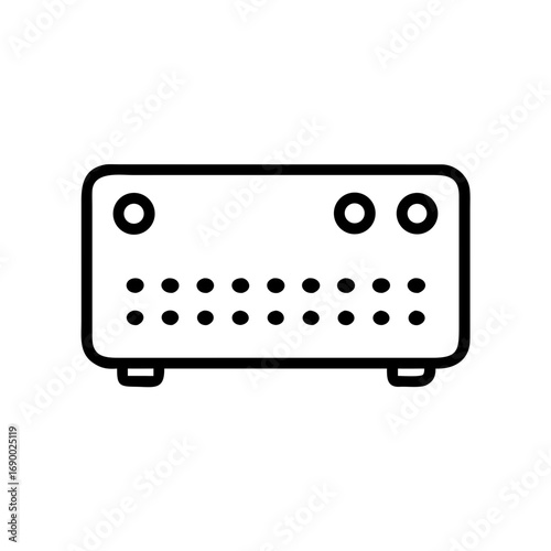 A black and white icon of a amplifier, perfect for design projects. The amplifier is simple but powerful, ready to add a touch of minimalist beauty to your creative works.