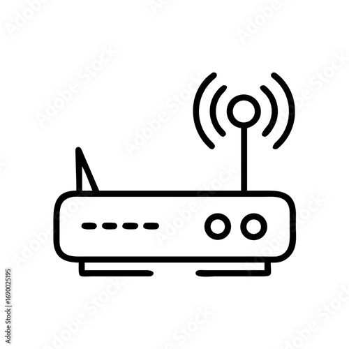 A minimalist outline illustration of a wireless router emitting a signal