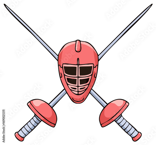 Fencing Mask and Crossed Swords Decorative Illustration Sport Emblem