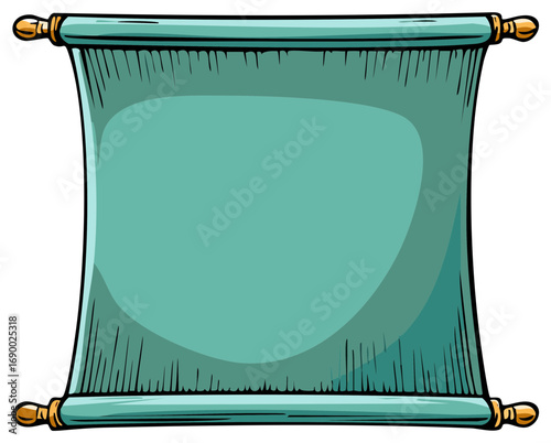 Turquoise scroll with golden rollers blank for text