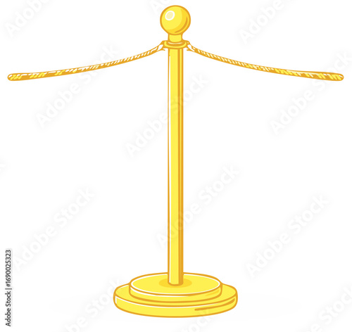 Cartoon Golden Stanchion Illustration with Ropes for Crowd Control and Event Barriers