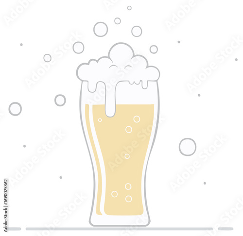 Illustration of a Tall Beer Glass with Foam, Bubbles, and a Vector Style.