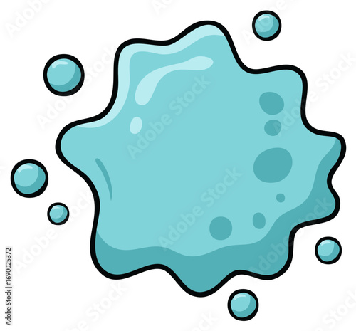 Light Blue Water Splatter with Bubbles, Cartoon Liquid Shape, Isolated Illustration