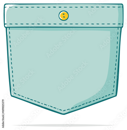 Light blue cartoon shirt pocket with a yellow button and dashed stitching illustration