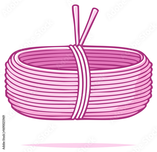 A bright pink coil of rope neatly wound and tied vector illustration