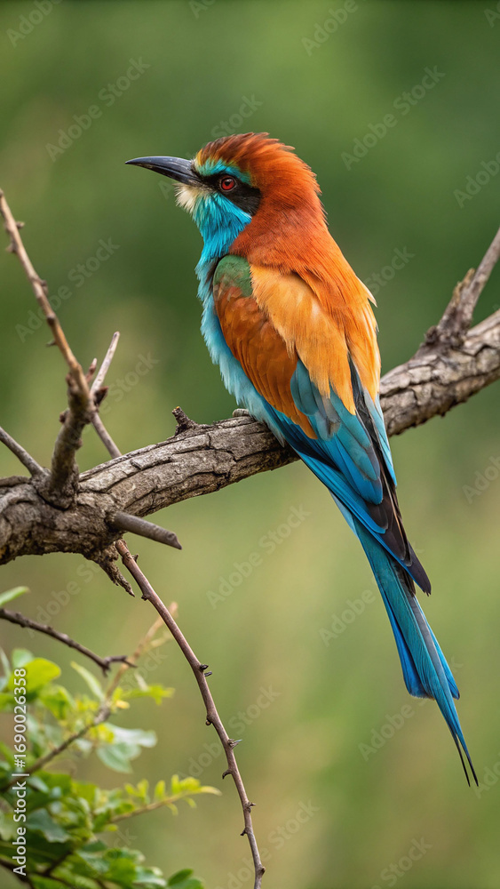 Obraz premium Colorful bird orange blue feathers perched bee-eater