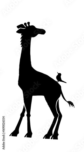 Black silhouette of a giraffe standing against a white background