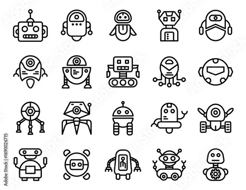 robot collection. robot vector icons. isolated on white background. robot in silhouette style. vectors