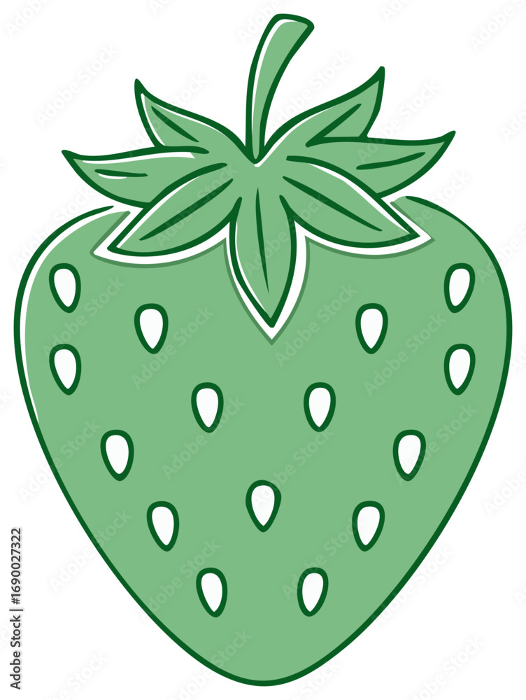 Obraz premium Green Strawberry Illustration with Leafy Top, Isolated Vector Design