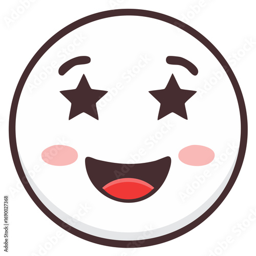 Star eyed emoji with blushing cheeks and a wide happy smile flat design vector illustration