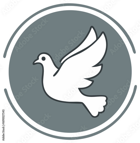 Dove Icon Symbol in Circle with Flight or Freedom Motif, Simple Bird